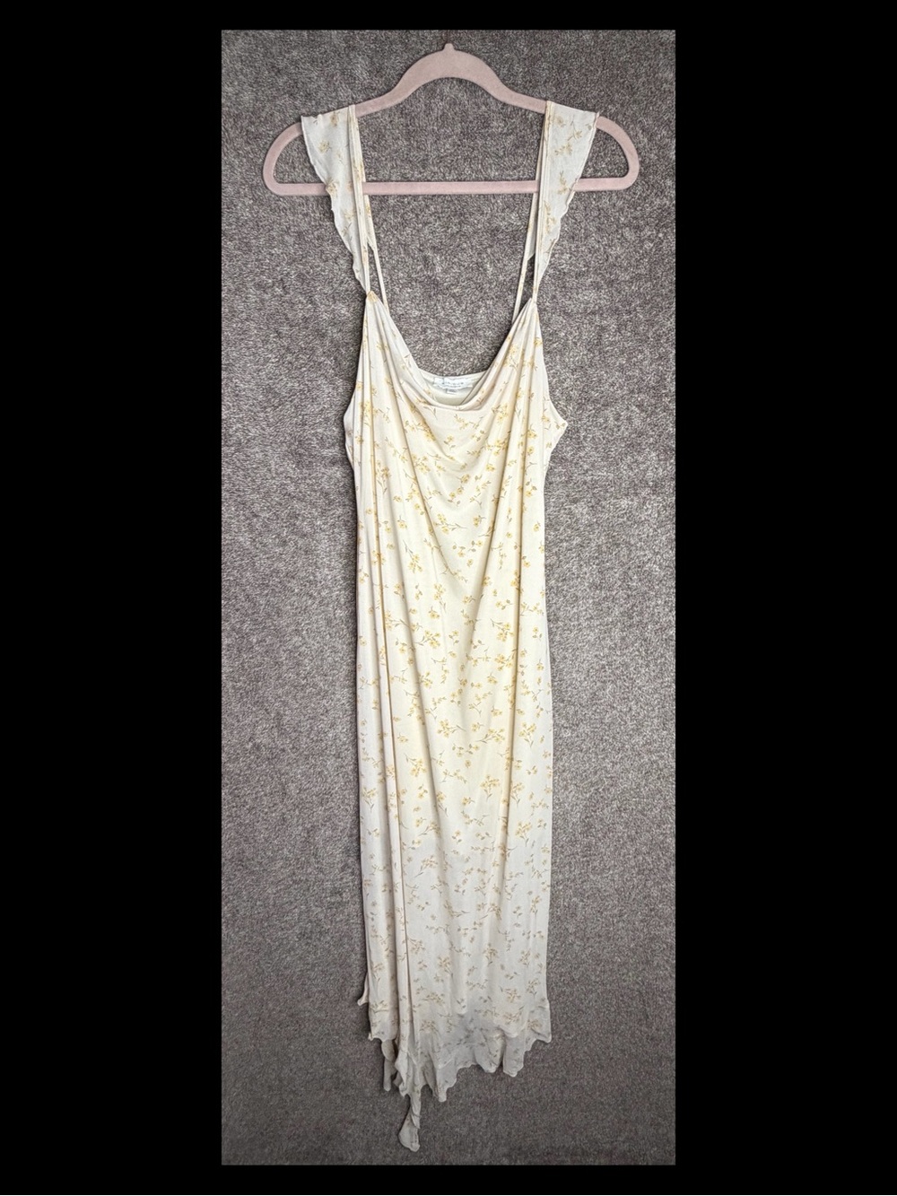 Cream Floral Cowl-Neck Slip Dress with Ruffle Straps